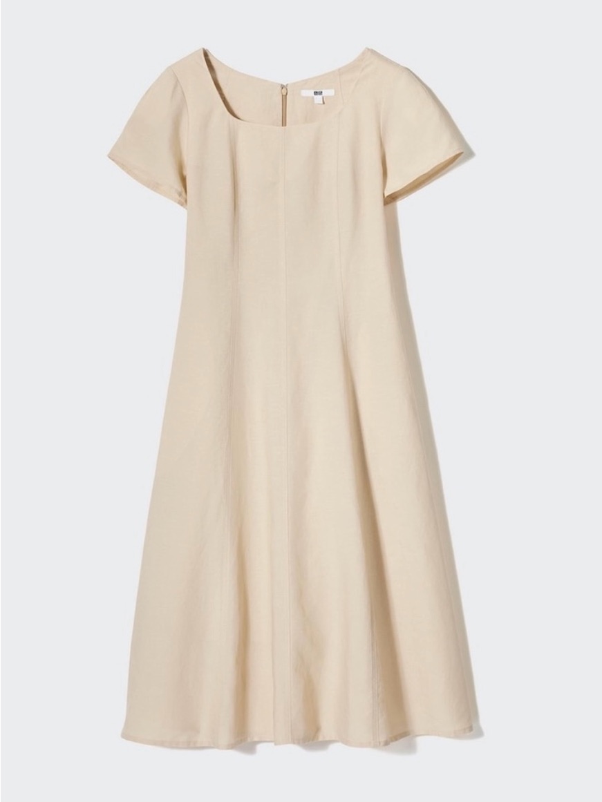 Uniqlo Linen Blend Square Neck Dress New